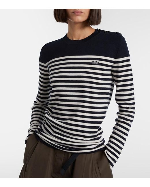 Prada Blue Striped Virgin Wool Sweater