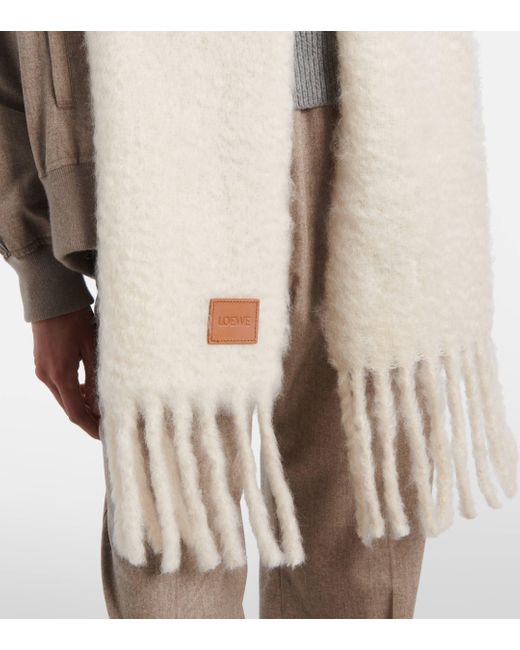 Loewe White Fringed Mohair And Wool-blend Scarf