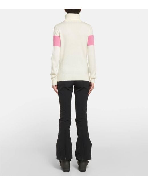 Perfect Moment White Colorblocked Wool Turtleneck Sweater