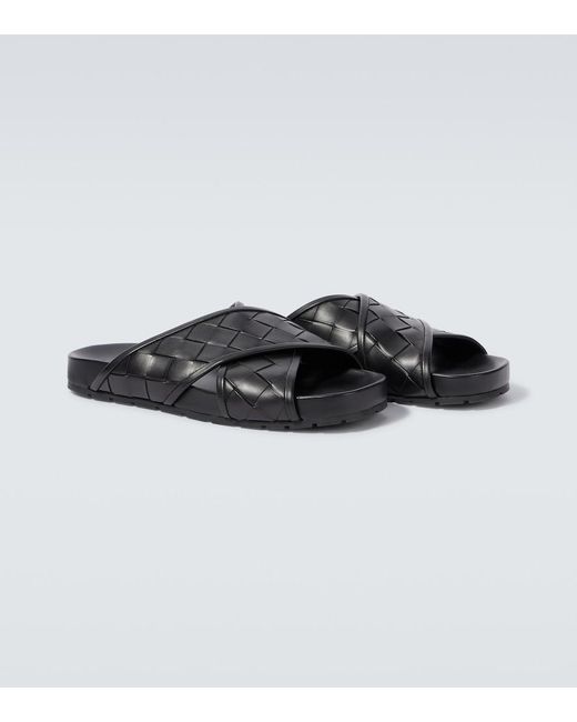 Bottega Veneta Black Leather Tarik Slides for men
