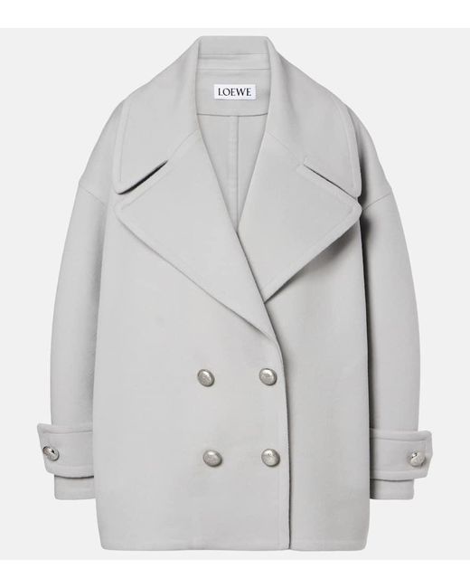 Loewe Gray Pebble Double-Breasted Wool Peacoat