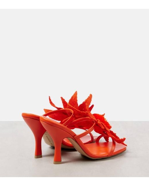 Bottega Veneta Red Adam Raffia-Trimmed Leather Mules