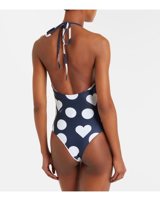 Jacquemus Blue Bastide Printed Halterneck Swimsuit