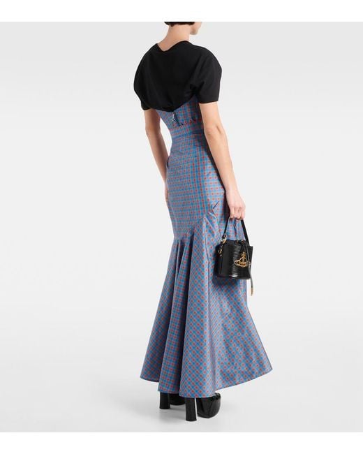 Vivienne Westwood Blue Checked Ruffled Silk-Blend Maxi Skirt