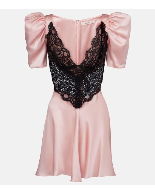 Rodarte Pink Lace-Trimmed Silk Charmeuse Minidress