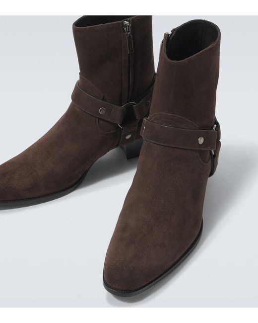 Saint Laurent Brown Wyatt Harness 40 Suede Biker Boots for men