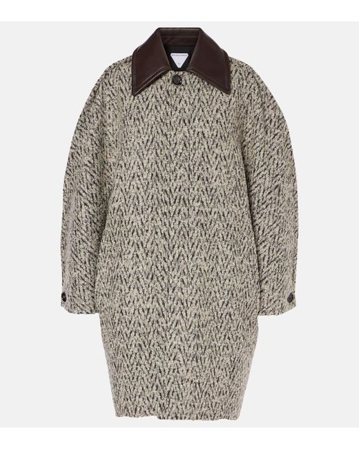 Bottega Veneta Gray Wool-Mohair Tweed Buttoned Coat