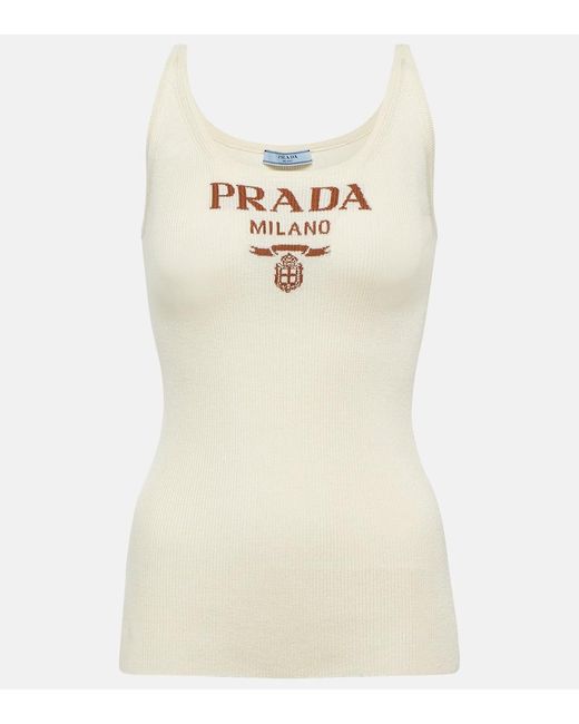 Prada Natural Logo Silk Tank Top