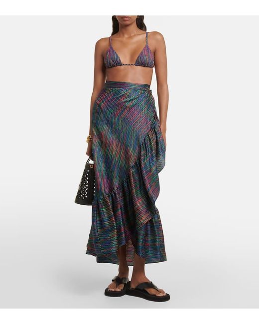 Eres Green Neon Printed Silk Satin Wrap Skirt