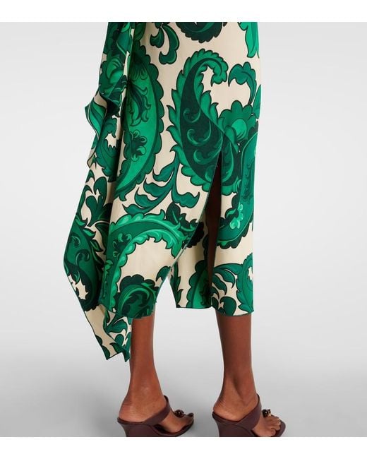 Etro Green Paisley Ruffled Midi Skirt