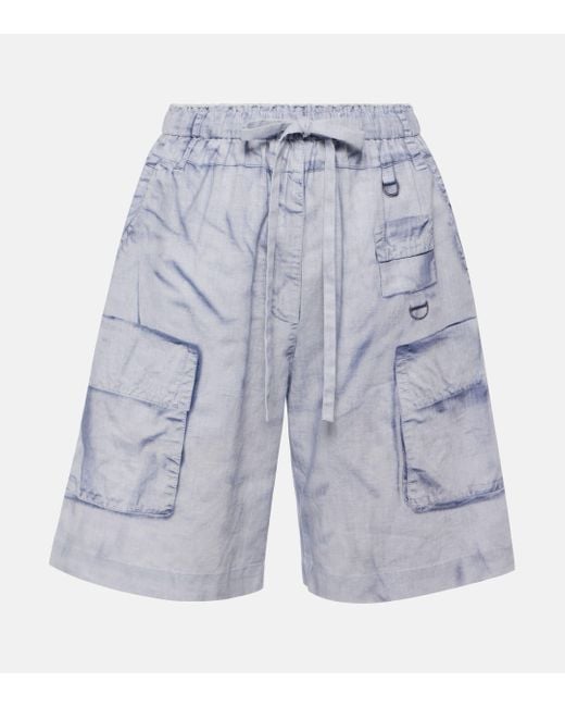Acne Blue Trompe L'oil Linen And Cotton Bermuda Shorts