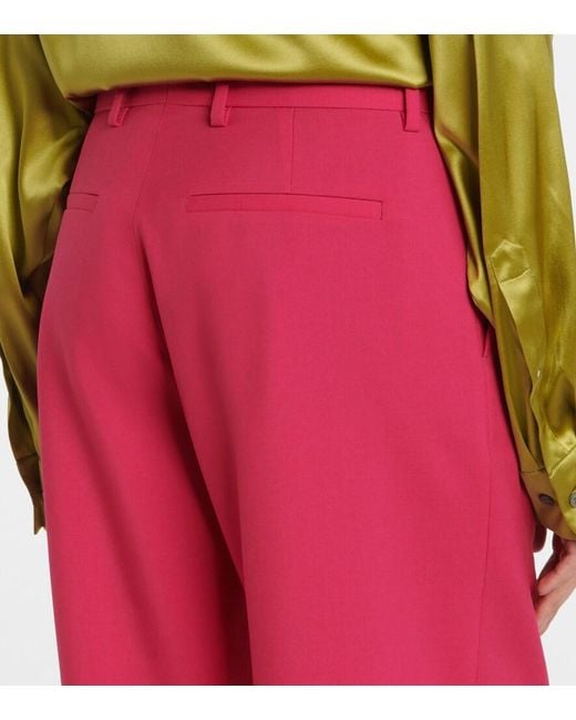 Dries Van Noten Pink Wool And Mohair Twill Straight Pants