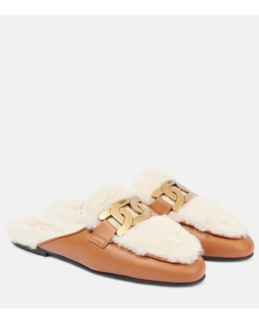 Tod's Natural Catena Shearling-lined Leather Slippers