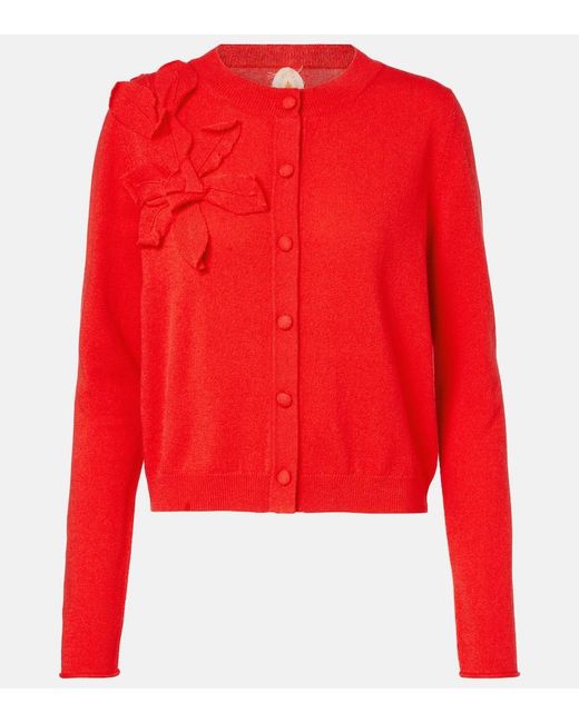Jardin Des Orangers Red Floral-Applique Cashmere And Wool Cardigan