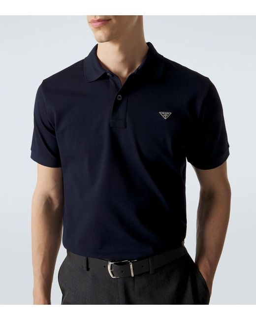 Prada Blue Cotton Pique Polo Shirt for men