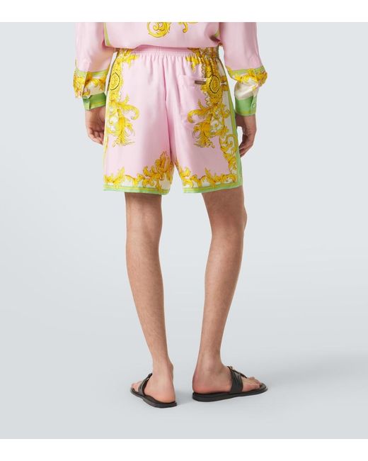 Versace Pink Printed Silk Shorts for men