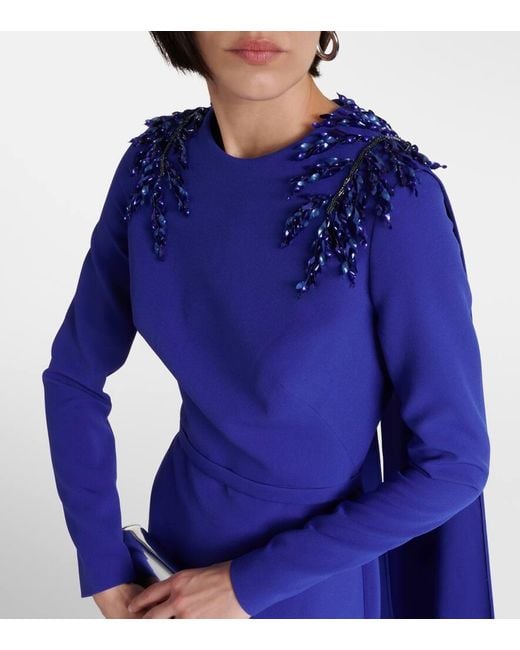 Safiyaa Blue Ginevra Embellished Caped Gown