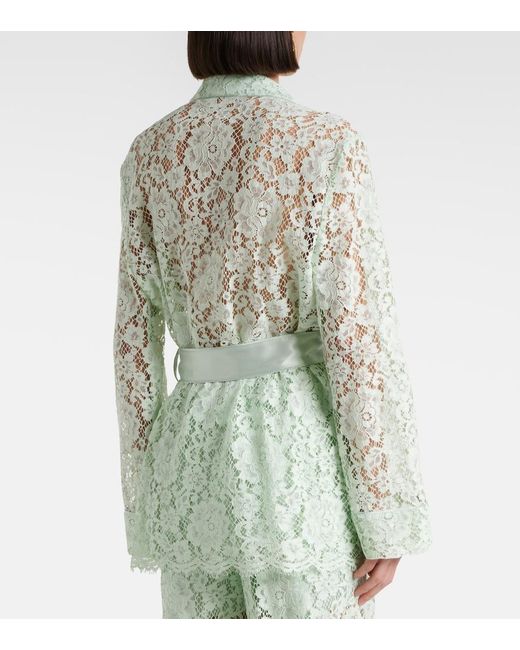 Dolce & Gabbana Green Belted Lace Blazer
