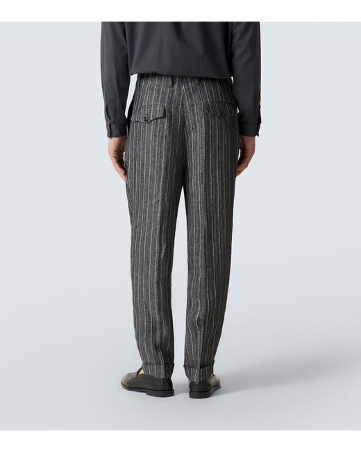 Brunello Cucinelli Black Chalk Stripe Linen Suit for men