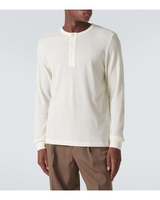 Sunspel White Cotton Henley Shirt for men
