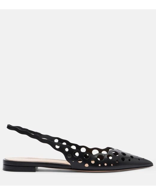 Gianvito Rossi Black Cutout Leather Slingback Flats