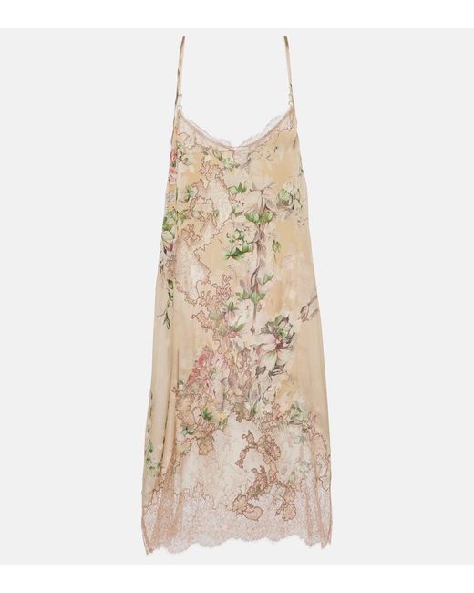 Dries Van Noten Natural Denta Floral Silk Stain Slip Dress