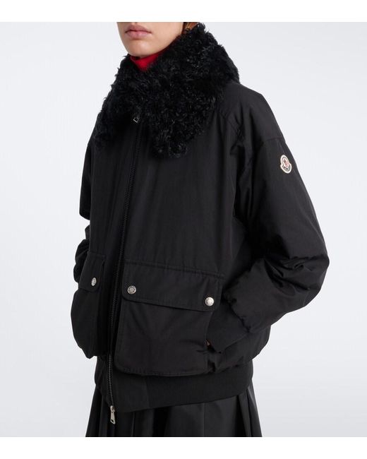 Moncler Black Rougequeue Shearling-Trimmed Down Jacket