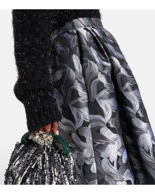 Dries Van Noten Black Jacquard Midi Skirt
