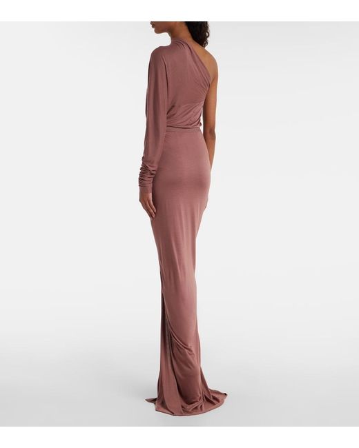 Rick Owens Red Poppy Ls Ruched Jersey Maxi Skirt