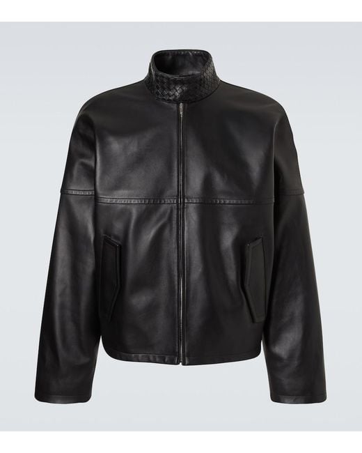 Bottega Veneta Black Intrecciato Leather Blouson Jacket for men