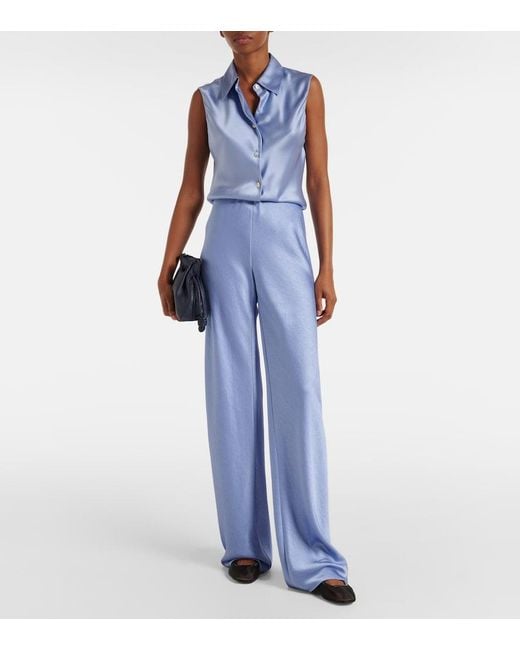 Vince Blue Weite High-Rise Hose Aus Satin