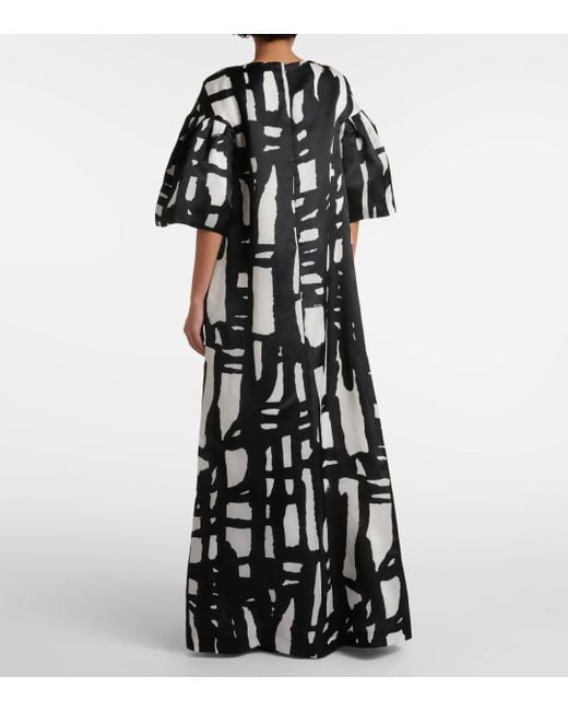 Max Mara Black Printed Silk Organza Gown