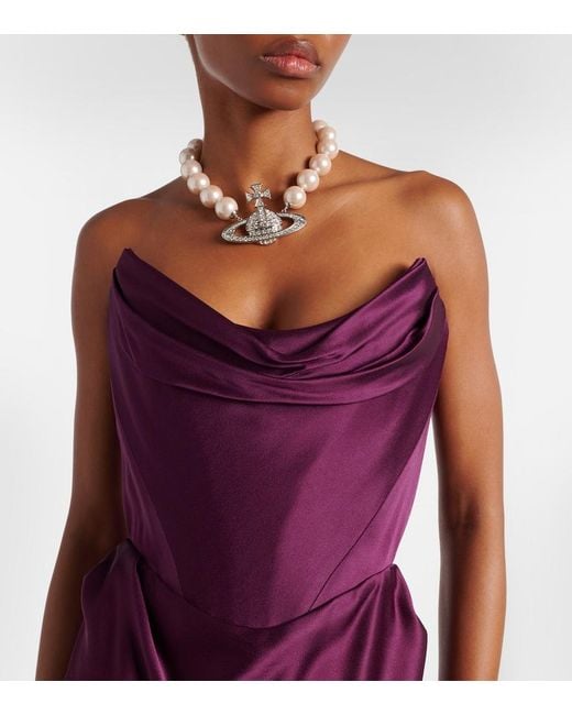 Vivienne Westwood Purple Galaxy Draped Crepe Satin Bustier Gown