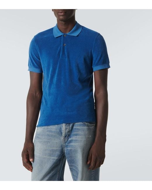 Tom Ford Blue Cotton-Blend Terry Polo Shirt for men