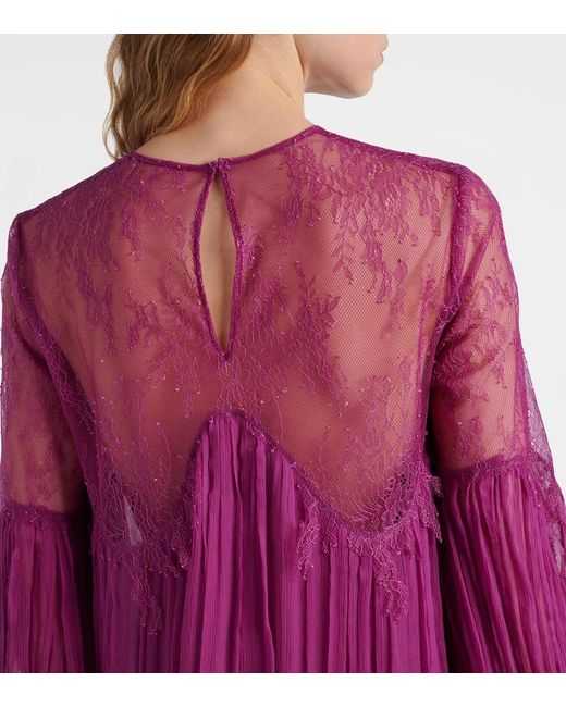 Costarellos Pink Renia Silk-Blend Lace Gown