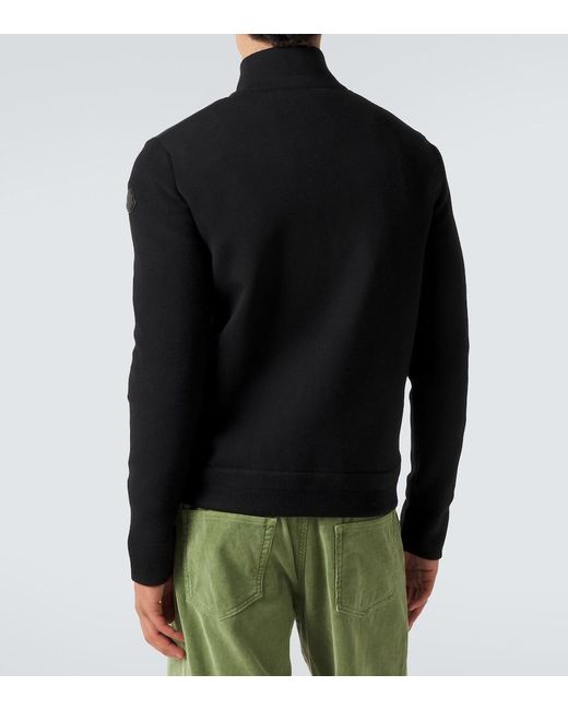 Moncler Black Virgin Wool And Suede Zip-Up Down Cardigan for men