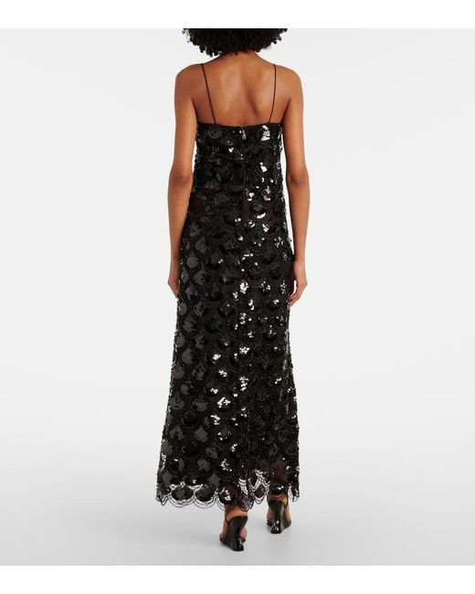ROTATE BIRGER CHRISTENSEN Black Sequined Scalloped Maxi Dress