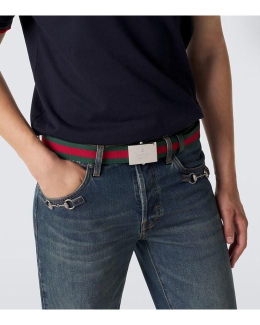 Gucci White Web Stripe Canvas Belt for men