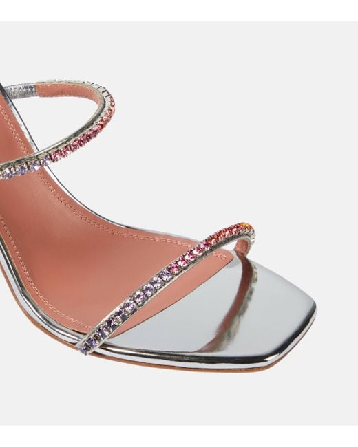 AMINA MUADDI Pink Gilda Embellished Leather Sandals