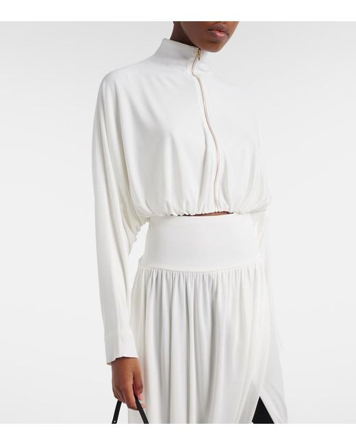 Alaïa White Draped Mockneck Jersey Jacket