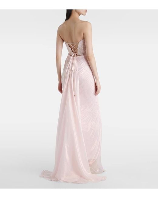 Maria Lucia Hohan Pink Meilien Pleated Silk-Blend Chiffon Gown