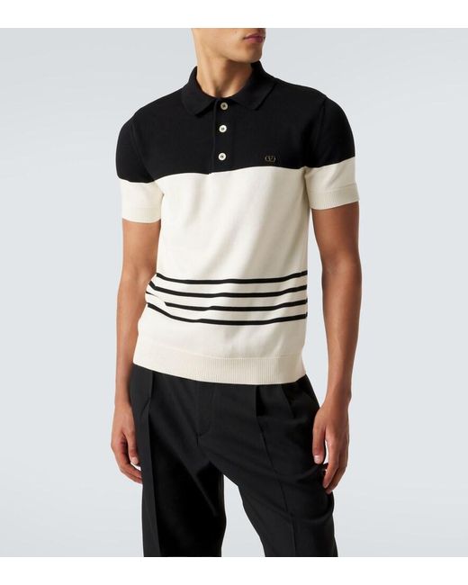 Valentino Black Vlogo Striped Cotton Polo Sweater for men