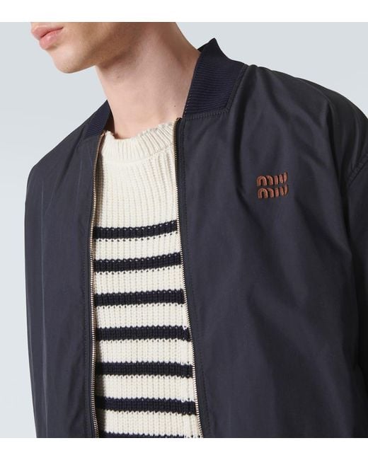 Miu Miu Blue Logo Cotton-Blend Bomber Jacket for men