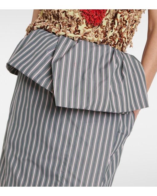 Dries Van Noten Gray Striped Cotton Poplin Midi Skirt
