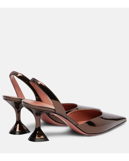 AMINA MUADDI Brown Holli 70 Mirrored Leather Slingback Pumps