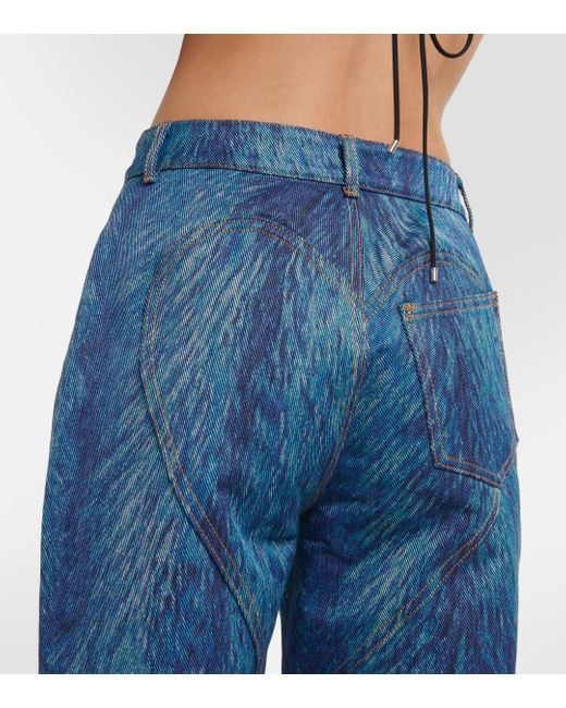 Area Blue Embellished Fur-print Flared Jeans
