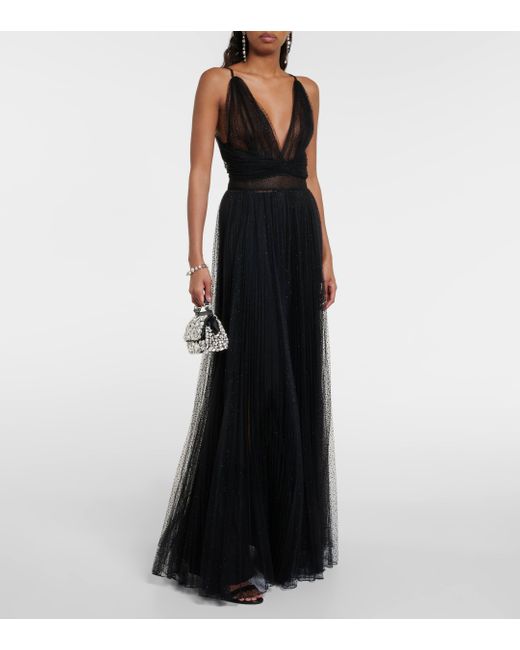 Dolce & Gabbana Black Pleated Tulle Gown