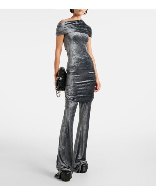 Rick Owens Gray Lola Draped Velvet Minidress