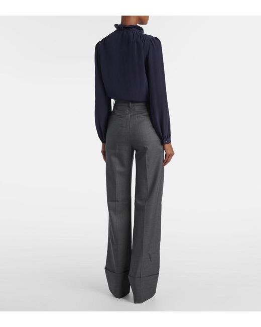Valentino Gray High-Rise Wool Straight Pants
