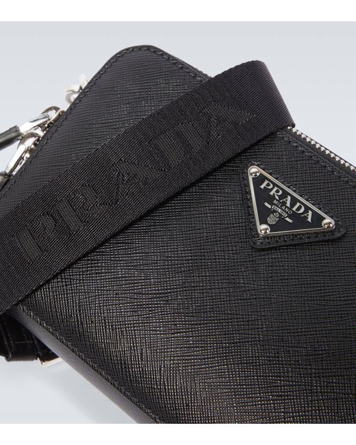 Prada Black Brique Leather Crossbody Bag for men